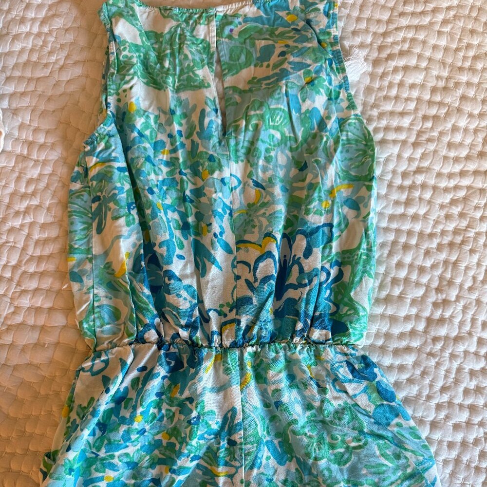 Lilly Pulitzer Shorts Romper Sleeveless Tassel Tie Romper Blue Green Print XS - Picture 6 of 7